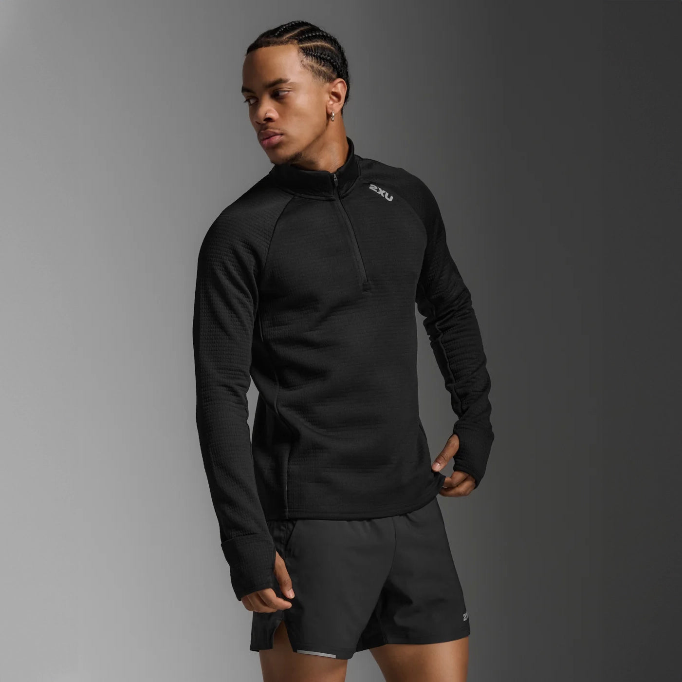 2XU Ignition Hyper-Haptic 1/4 Zip Fleece | Black / Silver Reflective | Mens