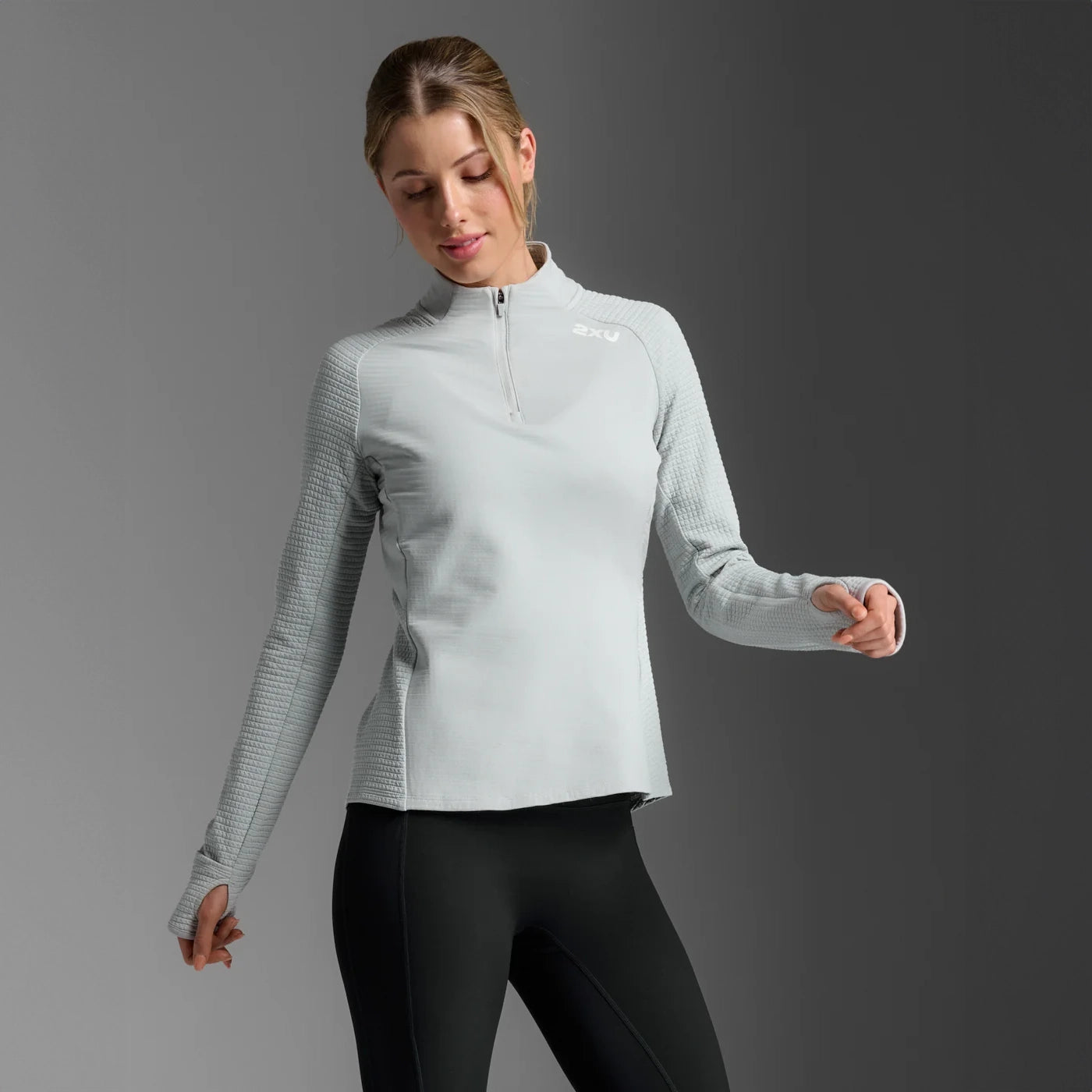 2XU Ignition Hyper-Haptic 1/4 Zip Fleece | Harbor Mist / White Reflective | Womens