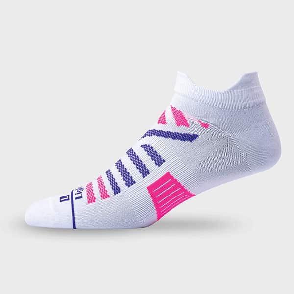 Lightfeet Elevate Sock | Lightweight | Mini | White / Fluro Pink / Purple