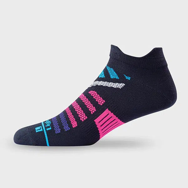 Lightfeet Elevate Socks | Lightweight | Mini | Black / Electric Blue / Fluro Pink