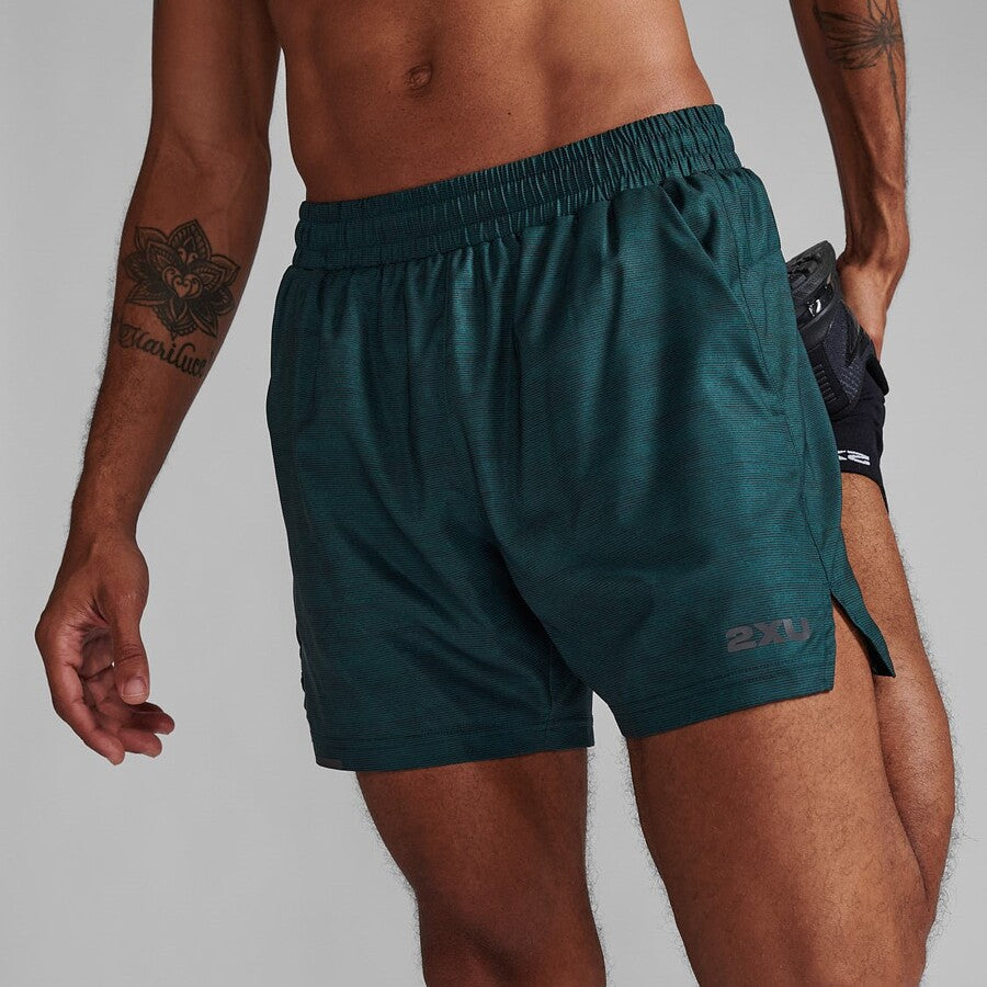 2XU Aero 5 Inch Shorts | Pine Print / Black Reflective | Mens